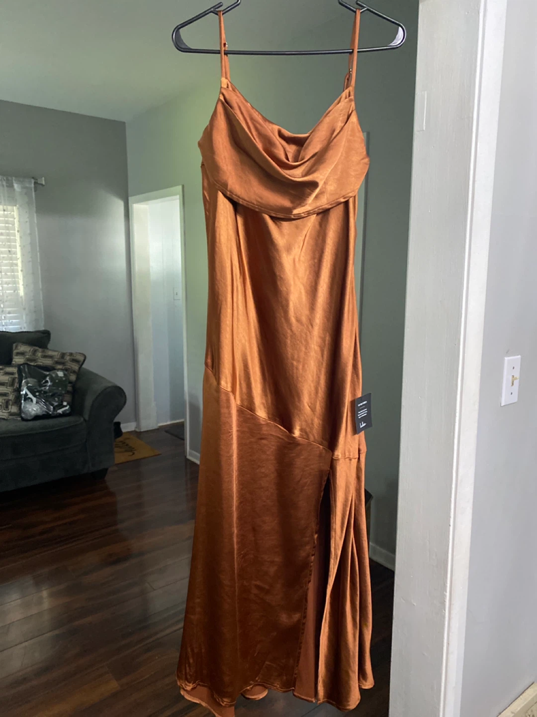 Lulus Satin Cowl Neck Maxi Dress Copper Size L - photo 2
