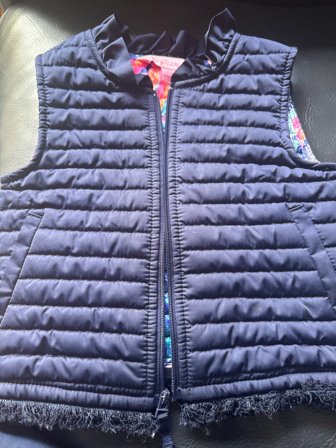 Lilly Pulitzer Girls Puffer Vest XS (2-3)Quilted Fringe