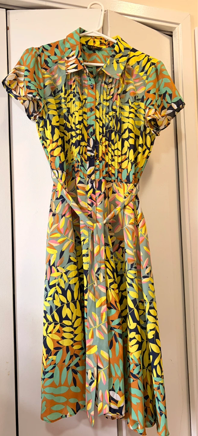 I Le -  Women's Midi Dress with Leaf Print