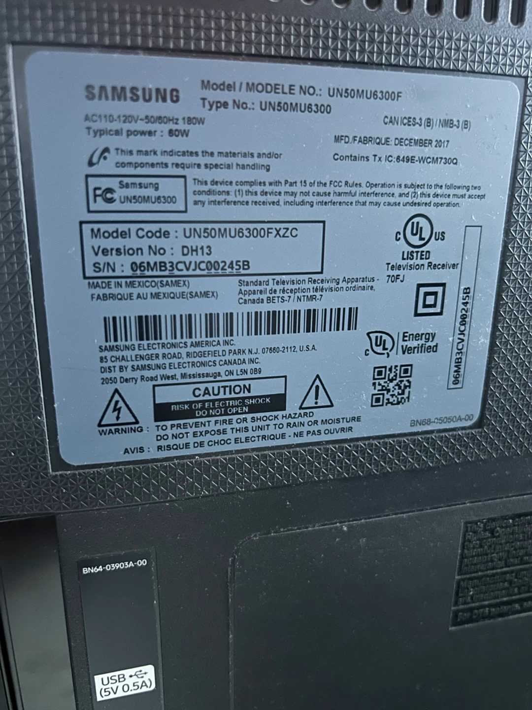 Samsung 50" UN50MU6300 UHD Smart TV