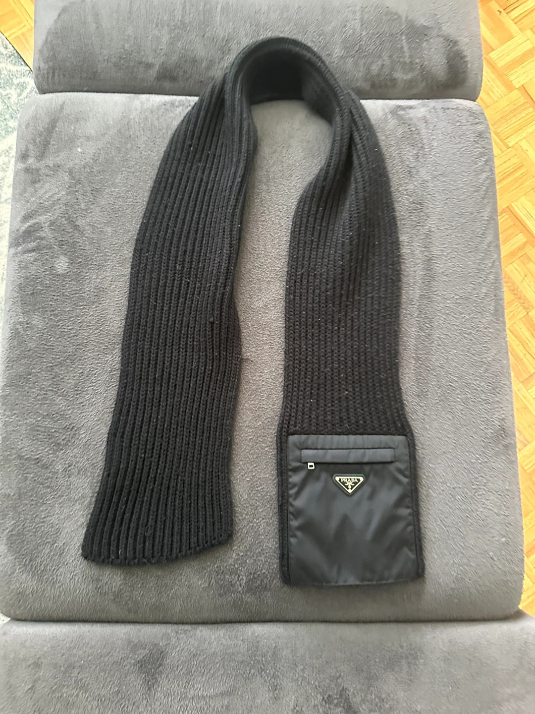 Prada Black Knit Scarf with Nylon Pocket - photo 2
