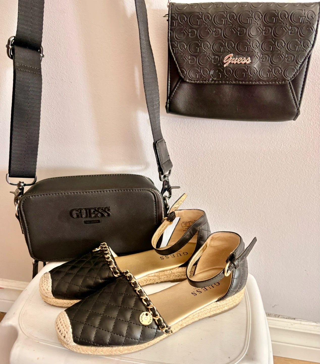 Take all 3 GUESS sandals and 2 crossbody for $35!!