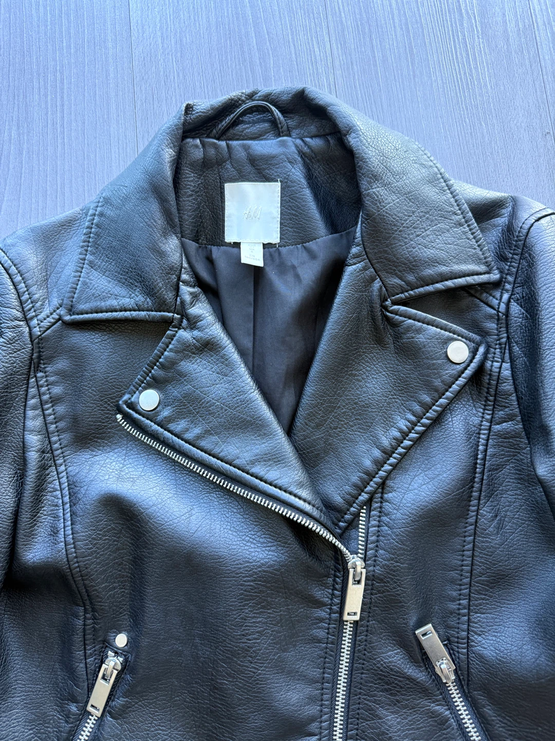 Black Faux Leather Moto Jacket - H&M Size 34 EUR / 6 UK - photo 5