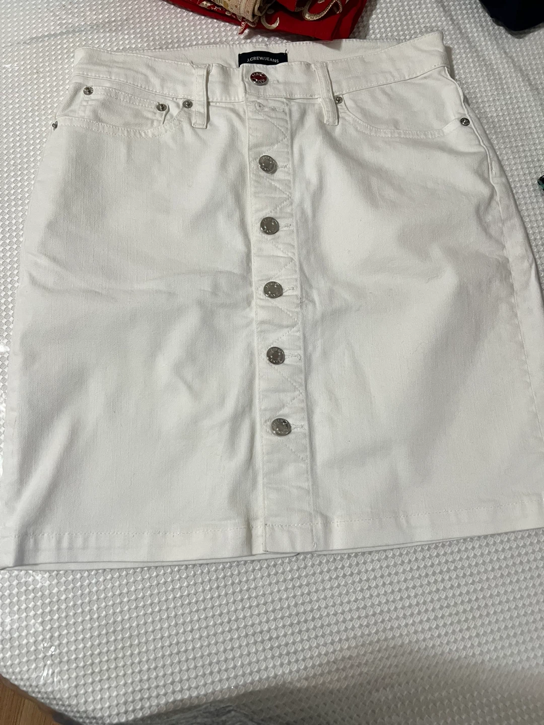 J. Crew White Denim Button-Front Mini Skirt Size 28