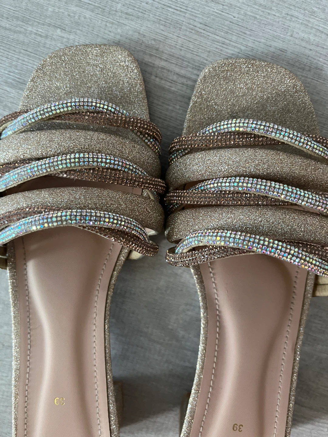 Gold Glitter Slides with Rhinestone Straps - photo 2