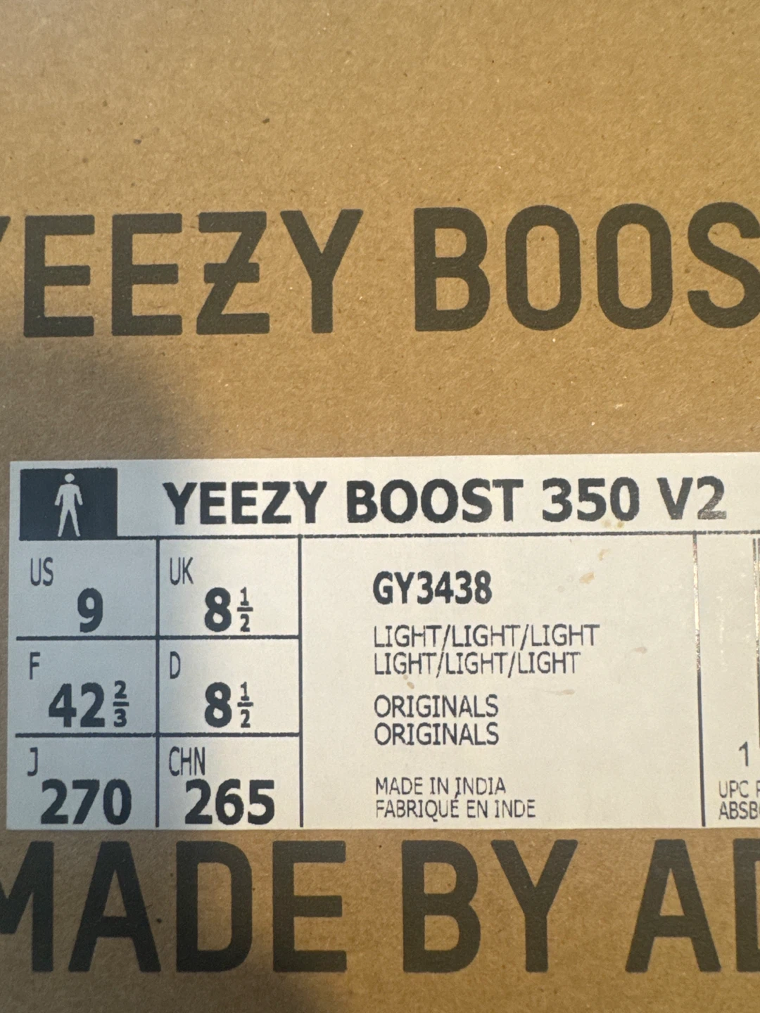 Adidas Yeezy Boost 350 V2 GY3438 Light Size 9 - photo 2