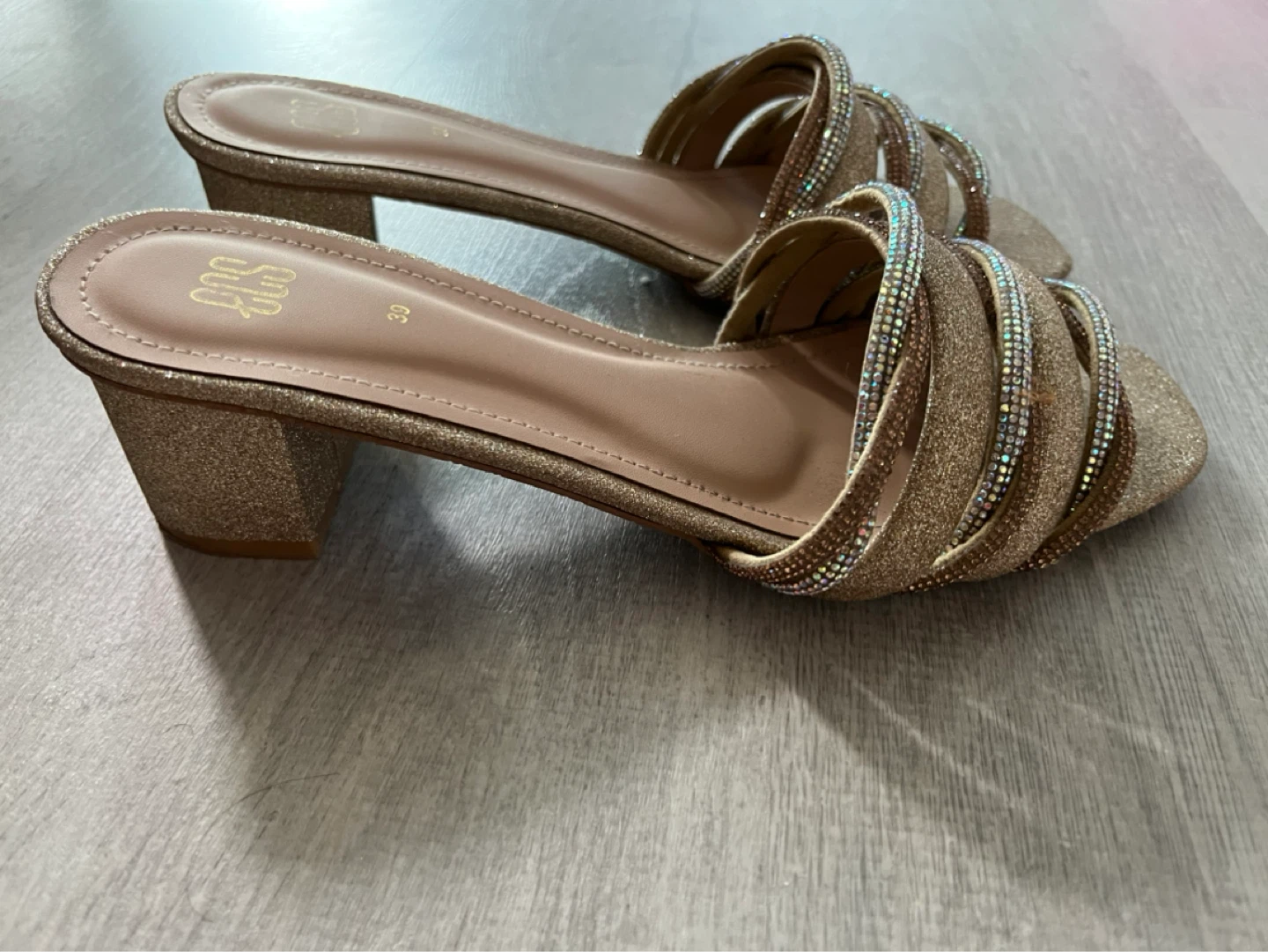 Gold Glitter Slides with Rhinestone Straps - photo 3