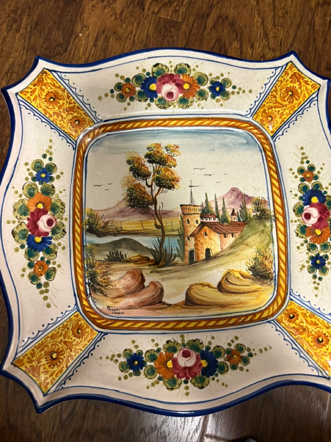 Hand-Painted Decorative Plate with Landscape Scene