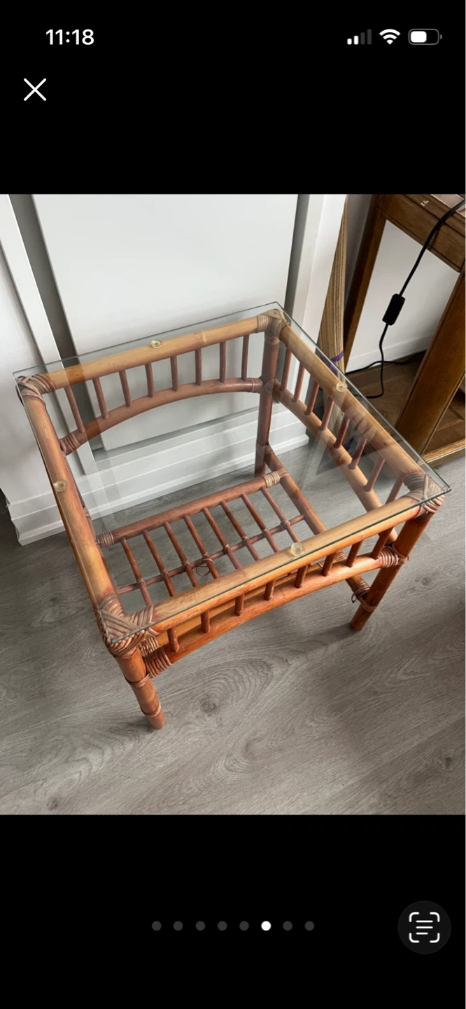 Vintage Bamboo End Table with Glass Top - photo 2