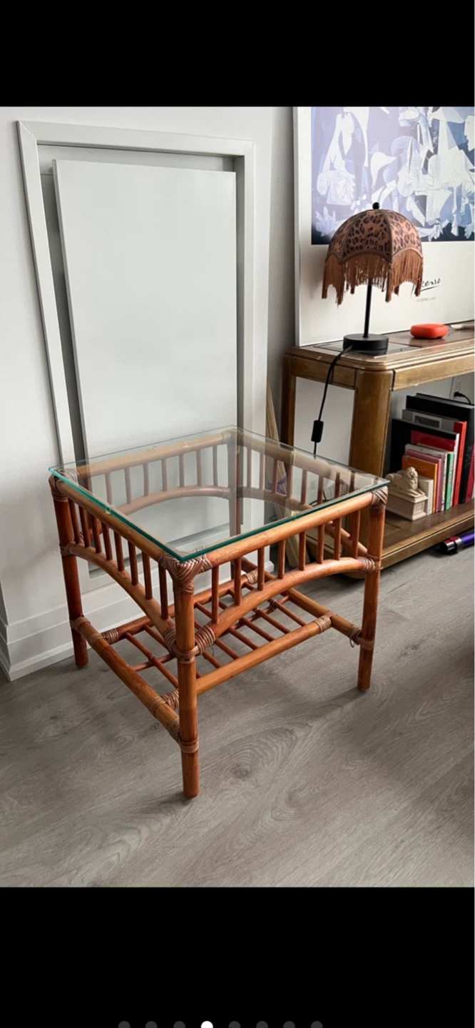 Vintage Bamboo End Table with Glass Top