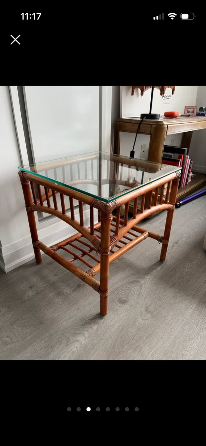 Vintage Bamboo End Table with Glass Top - photo 3