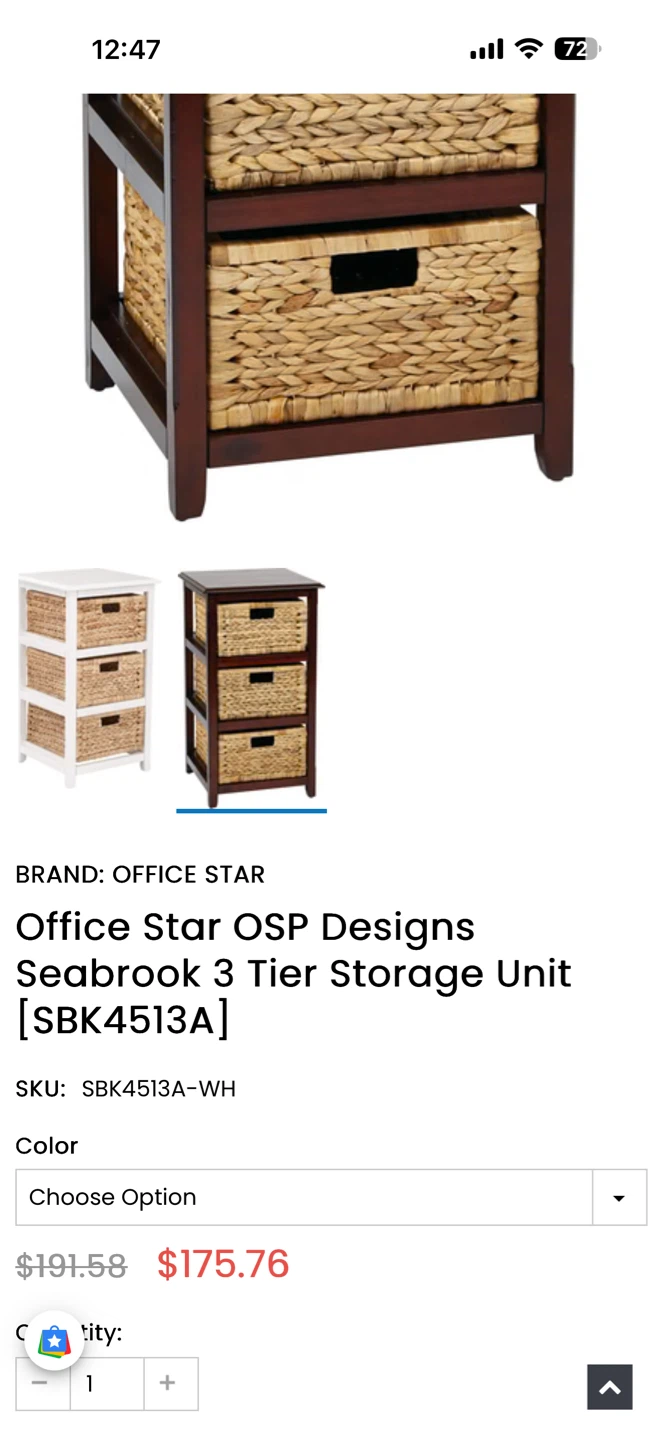 Office Star Seabrook 3 Tier Storage Unit with Wicker Baskets - photo 4