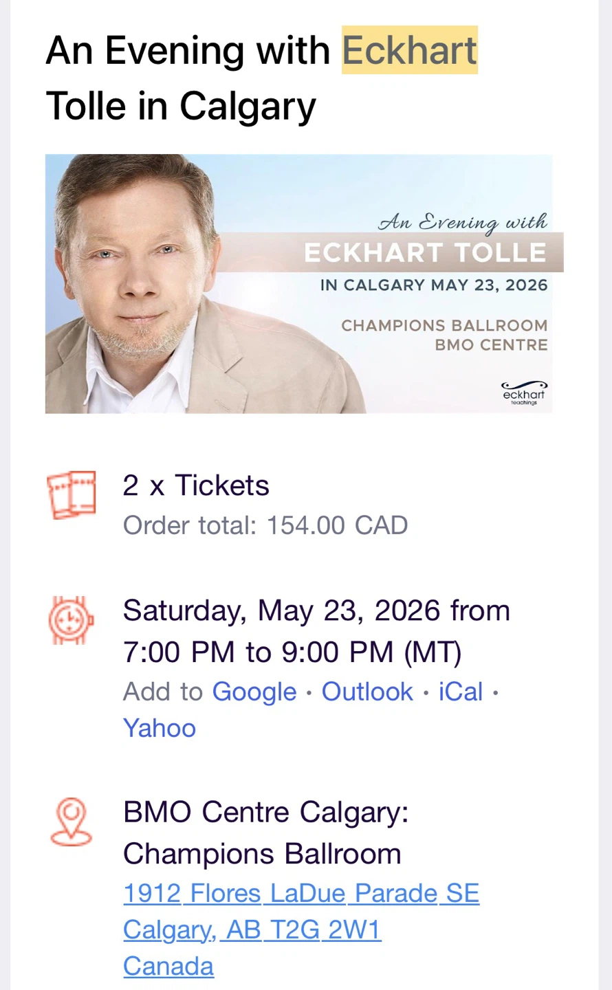 Eckhart Tolle Tickets x2 - Calgary