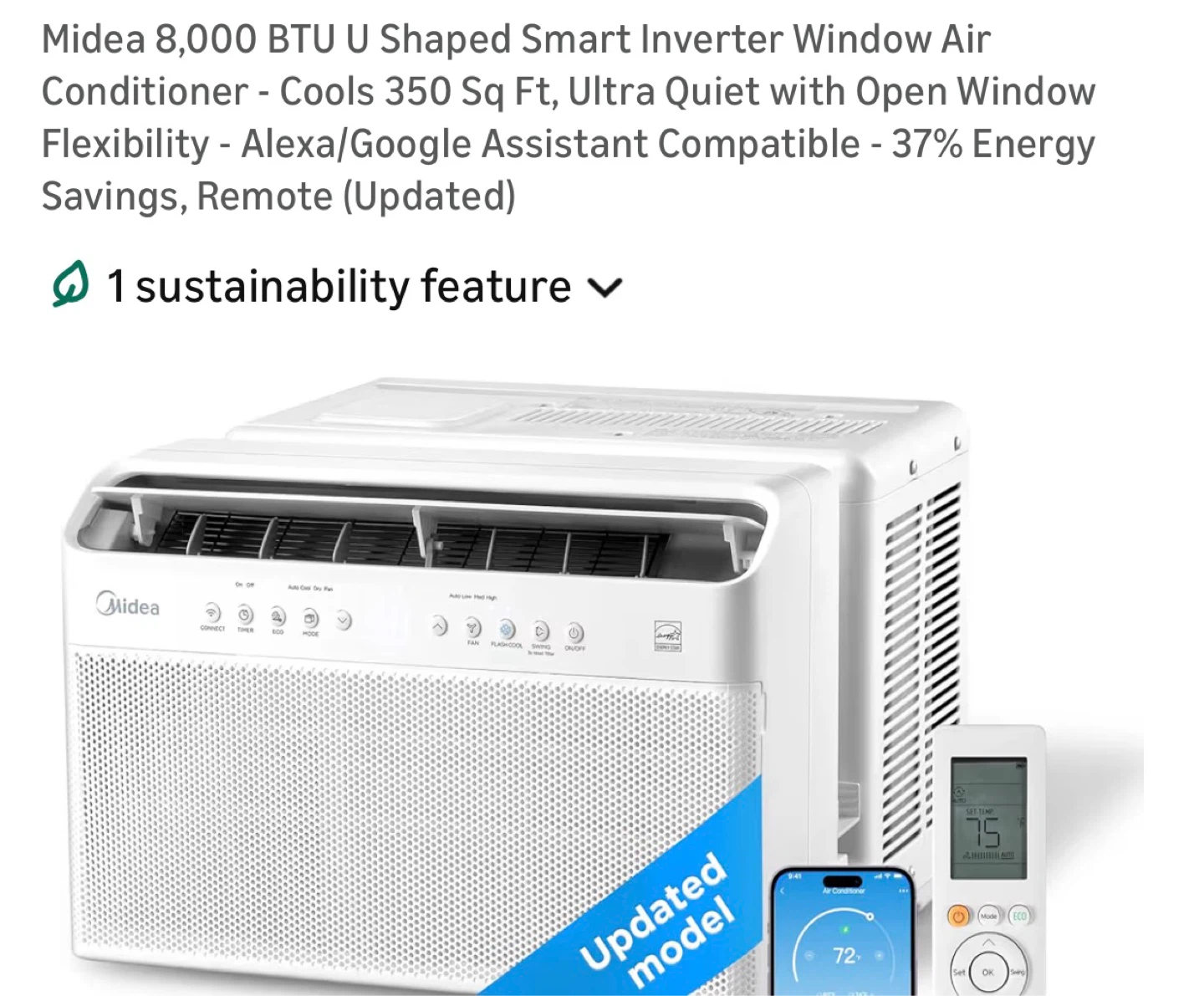 Midea 8,000 BTU U Shaped Smart Inverter Window Air Conditioner