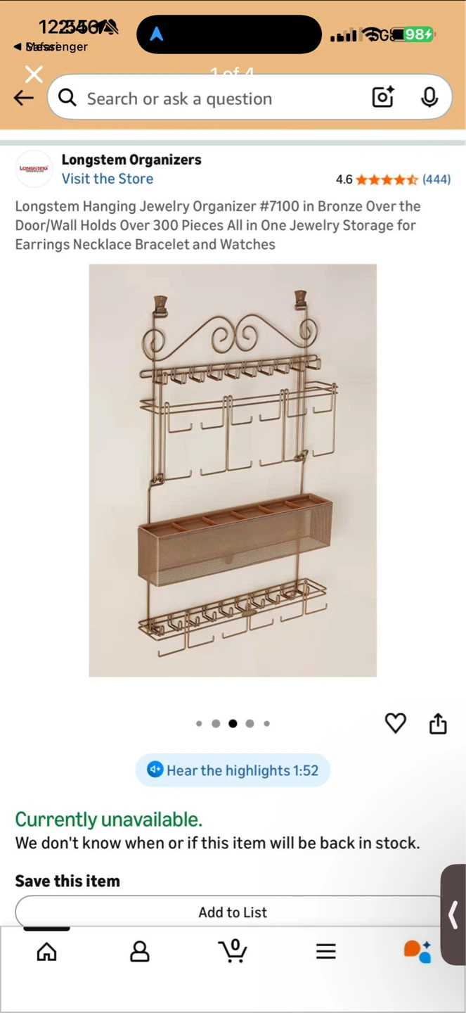 Brand New-Longstem Organizers Door/Wall Jewelry Organizer - photo 2