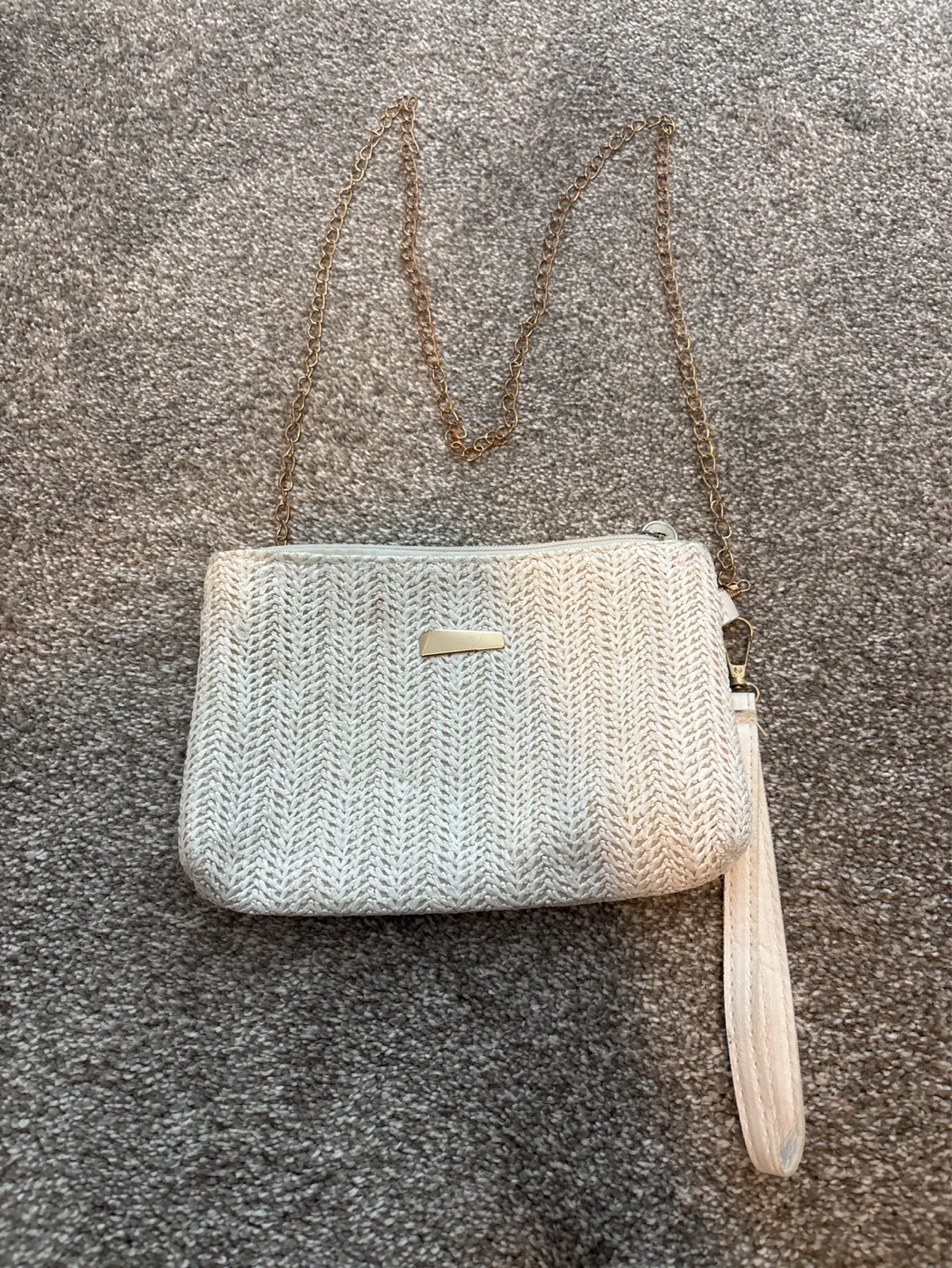 White Woven Clutch Purse with Chain Strap