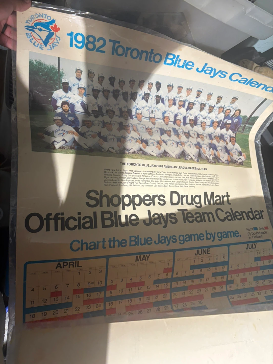 1982 Toronto Blue Jays Official Team Calendar Shoppers Drug Mart