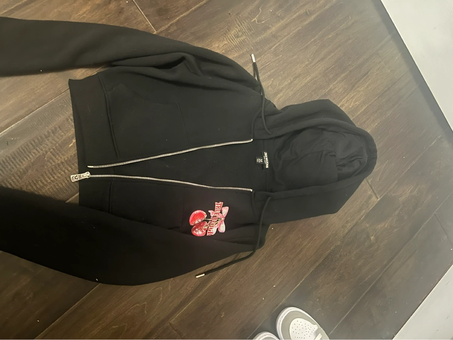 True Religion Black Cherry Rhinestone Zip-Up Hoodie