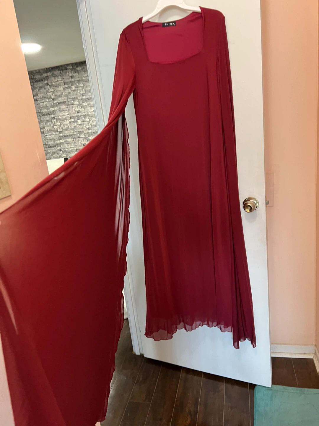 Fiesta Red Maxi Dress with Cape Sleeves