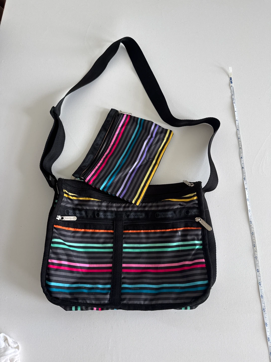 LeSportsac Striped Messenger Bag with Pouch