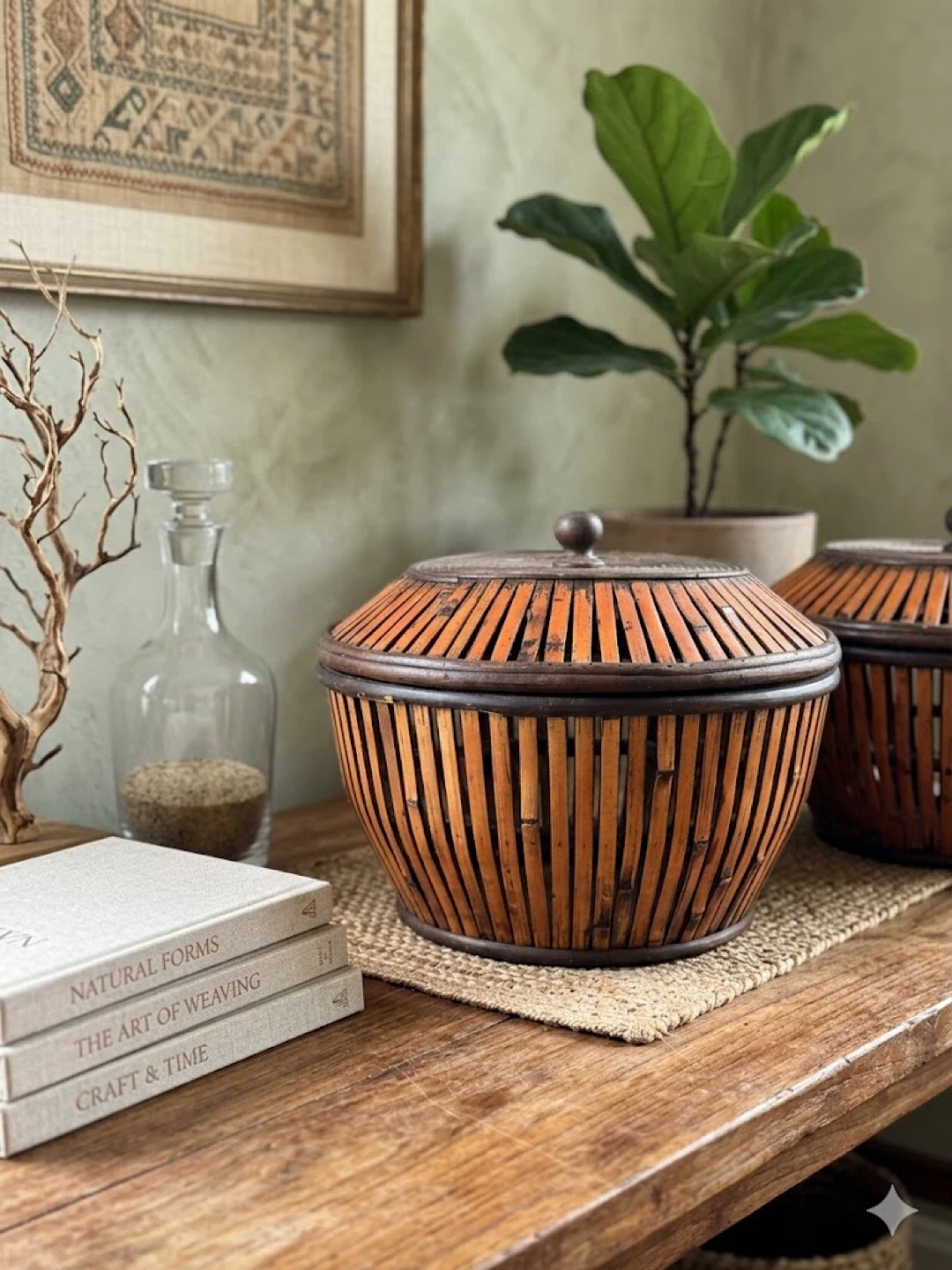 VTG Hand Crafted Lidded Bamboo Basket