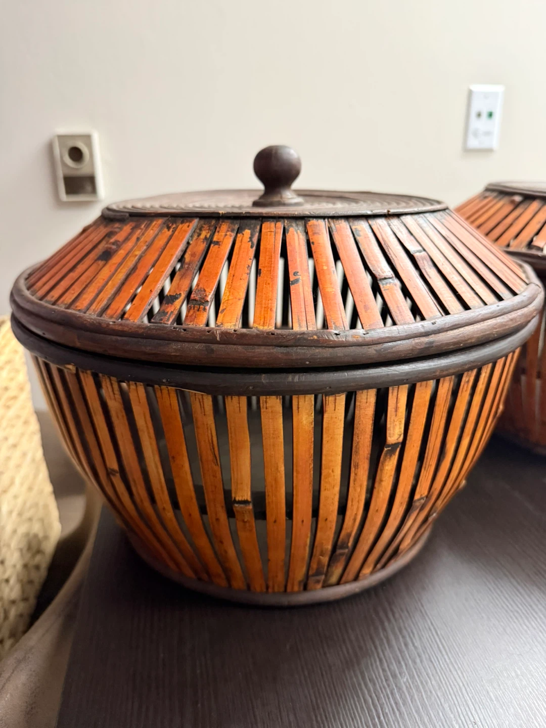 VTG Hand Crafted Lidded Bamboo Basket - photo 3