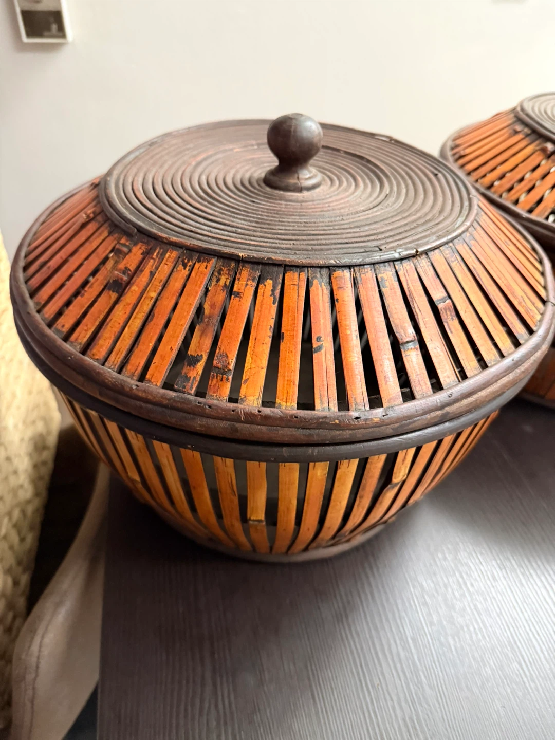 VTG Hand Crafted Lidded Bamboo Basket - photo 2