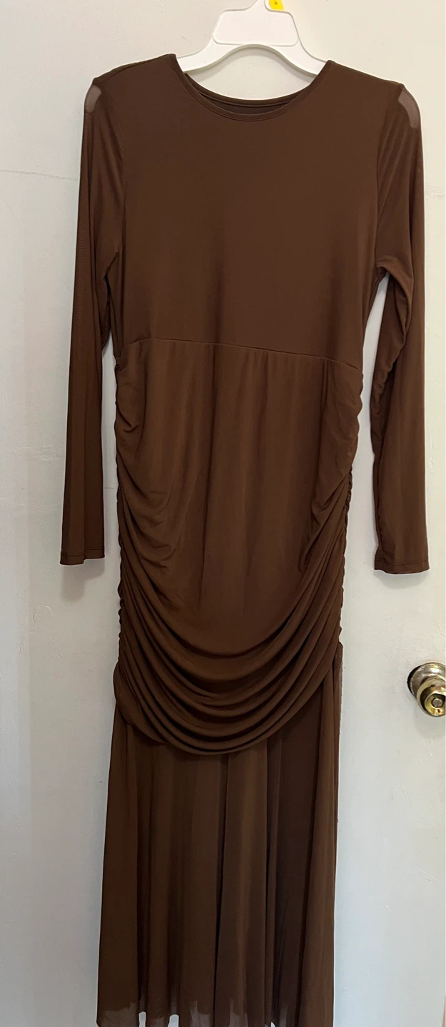 Brown Ruched Midi Dress - photo 2
