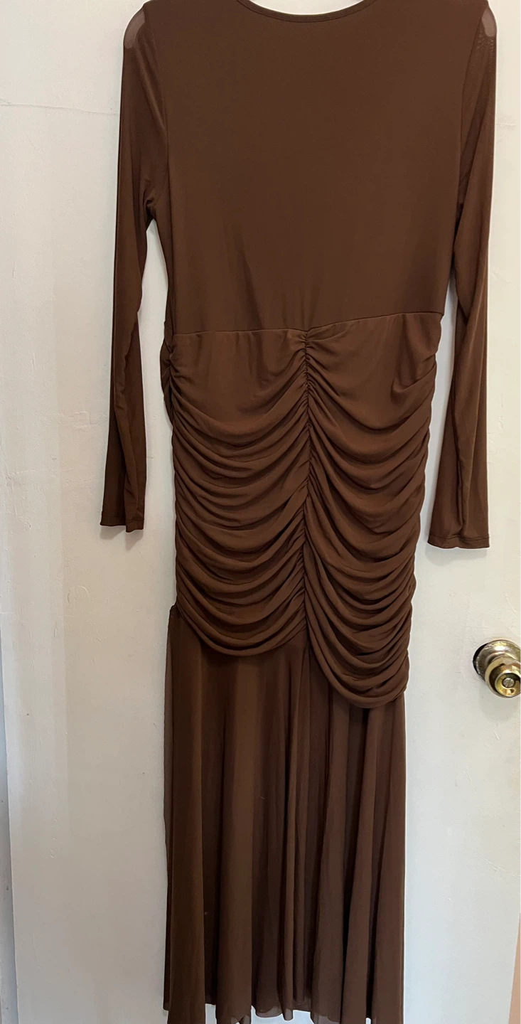 Brown Ruched Midi Dress