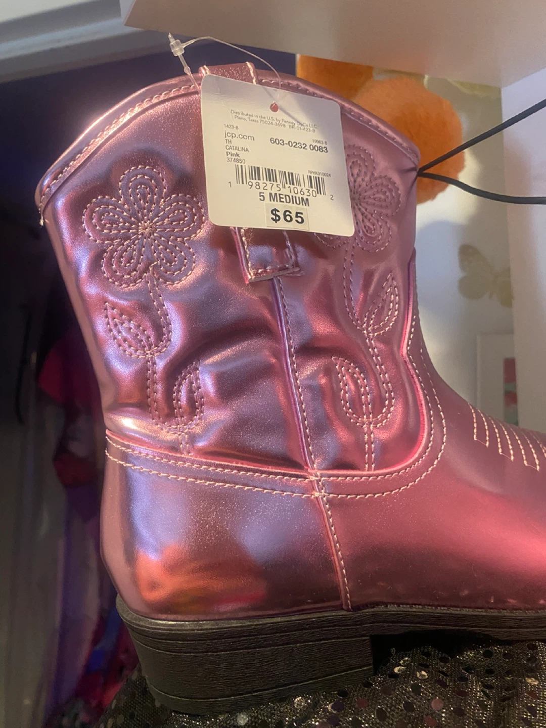 Toddler Girl's Pink Metallic Cowboy Boots Size 5 Medium - photo 2