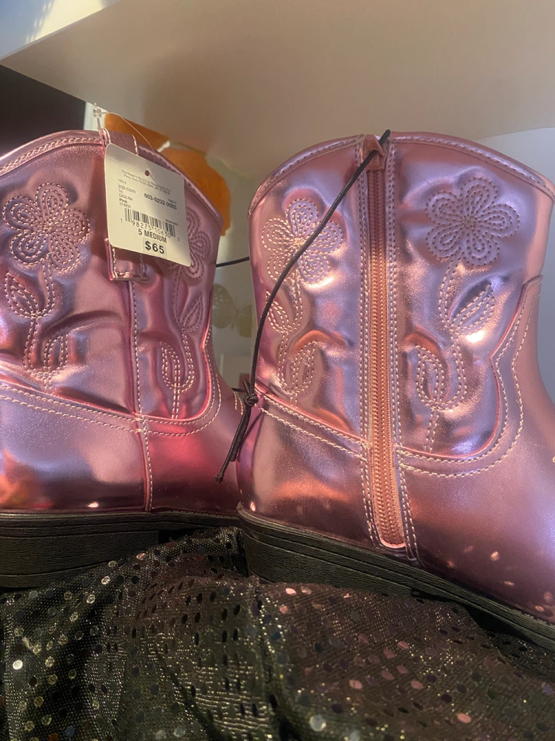 Toddler Girl's Pink Metallic Cowboy Boots Size 5 Medium - photo 3