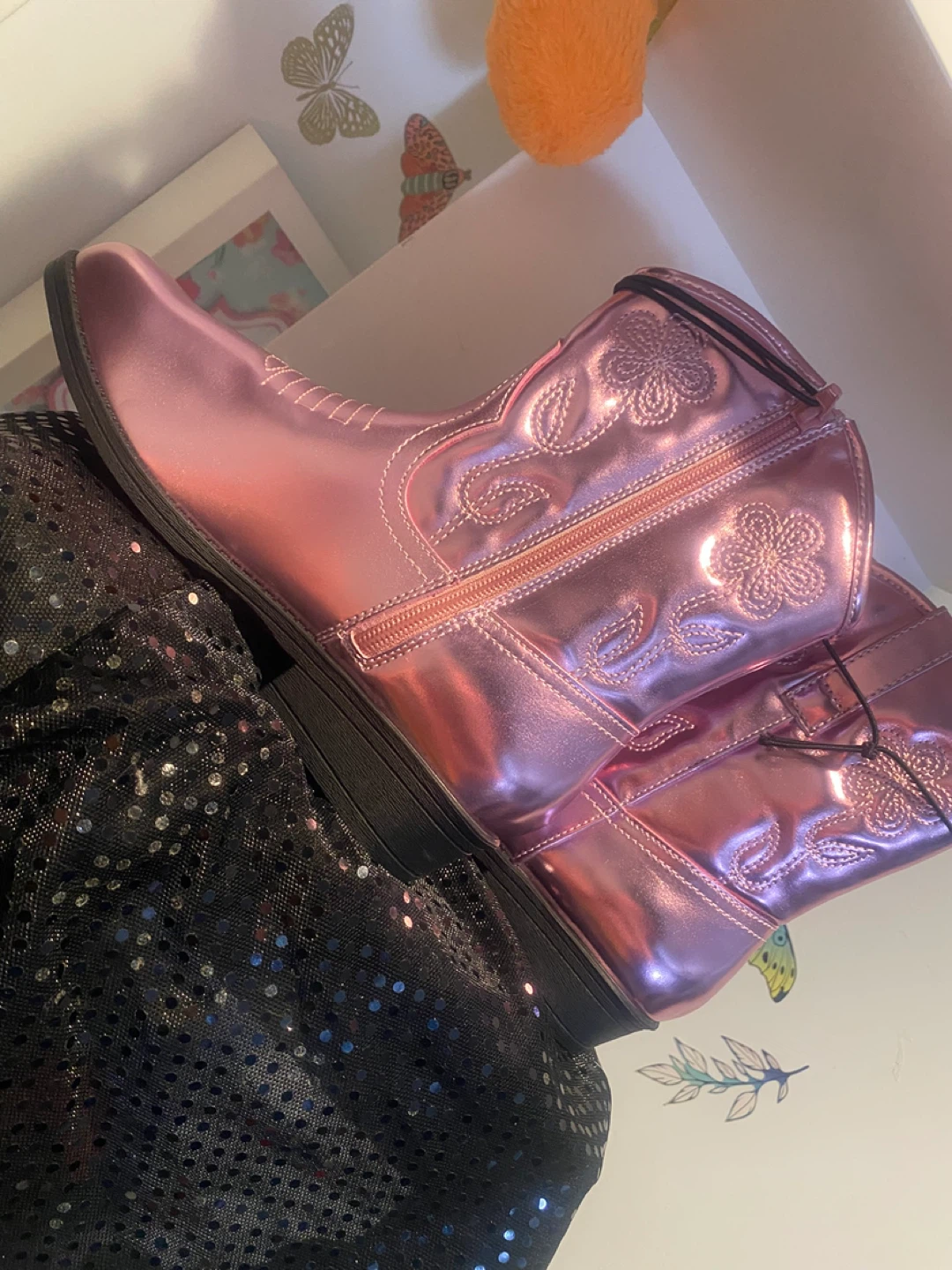 Toddler Girl's Pink Metallic Cowboy Boots Size 5 Medium
