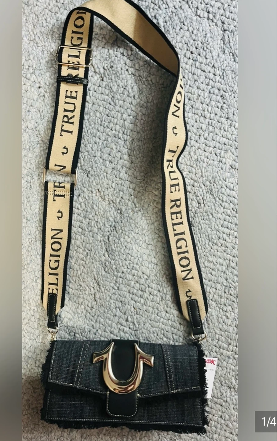 True Religion Denim Crossbody Bag with Logo Strap