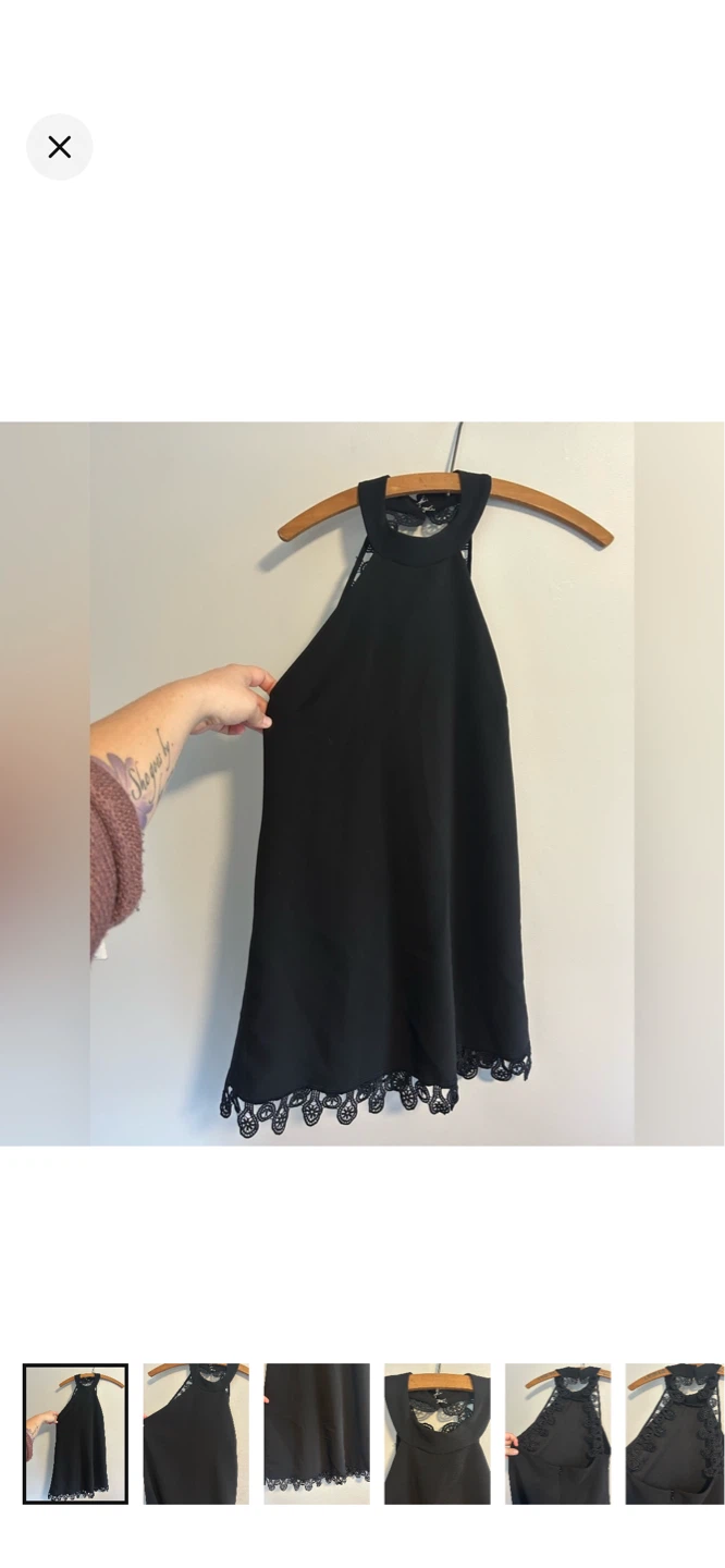 Black Halter Dress with Lace Trim