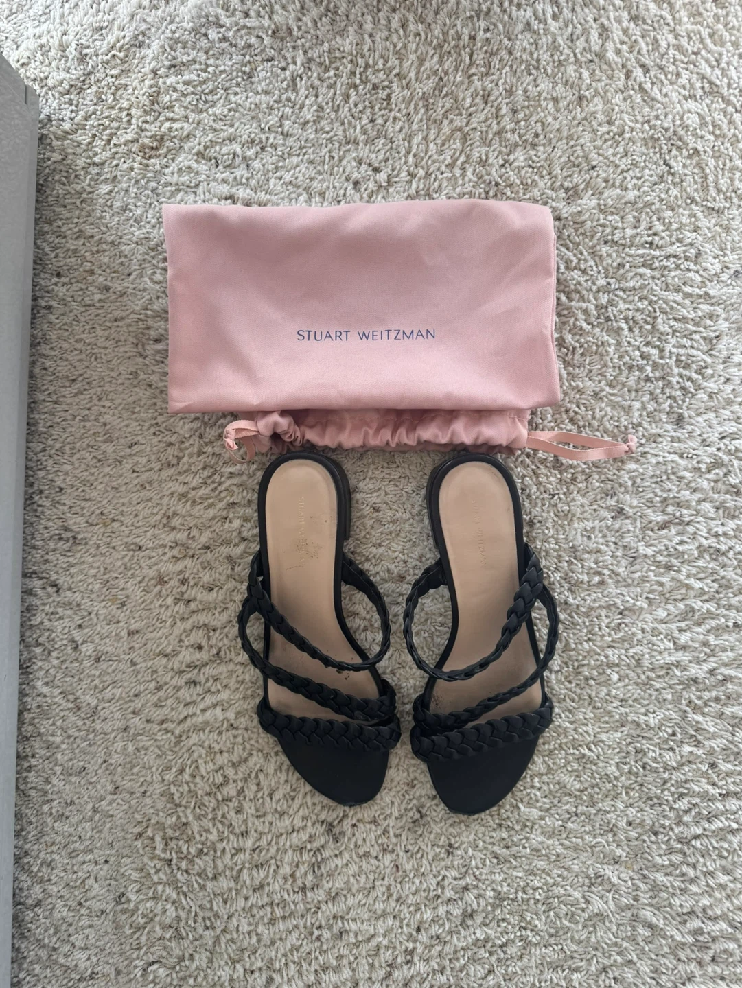 Stuart Weitzman Black Braided Sandals with Dust Bag - Size 7