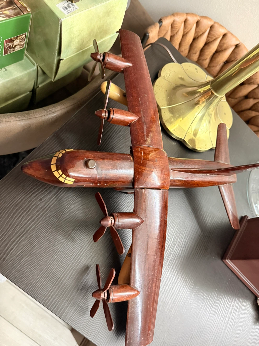 Vintage Mahogany Wood Airplane Model 20” Wingspan