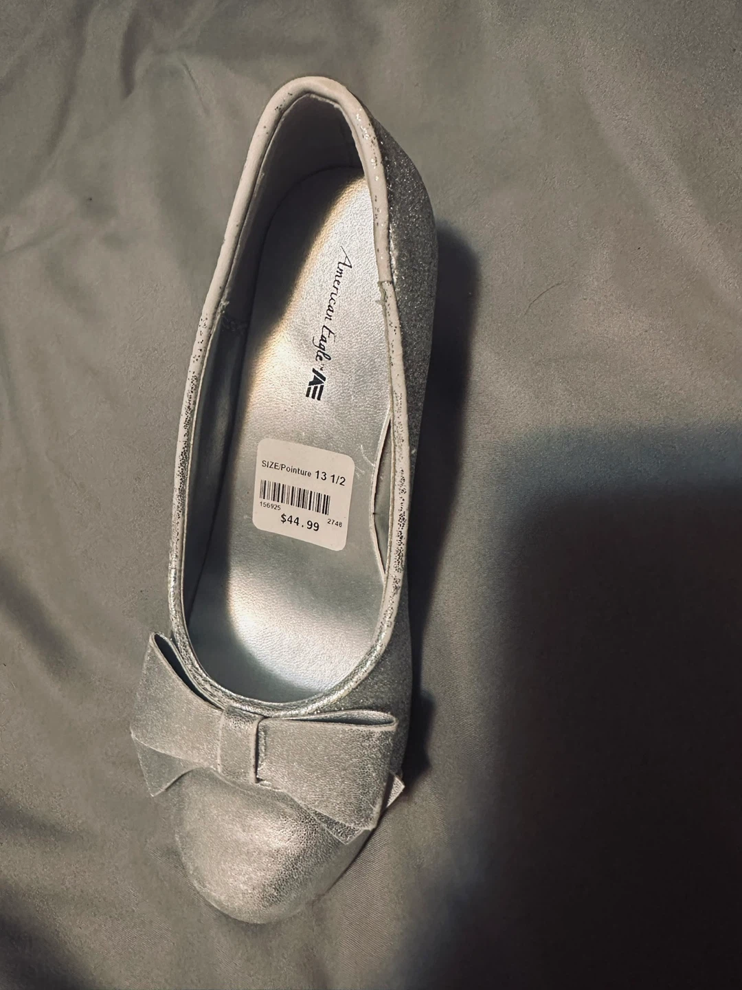 American Eagle Silver Glitter Bow Heels - Size 13 1/2 - photo 4
