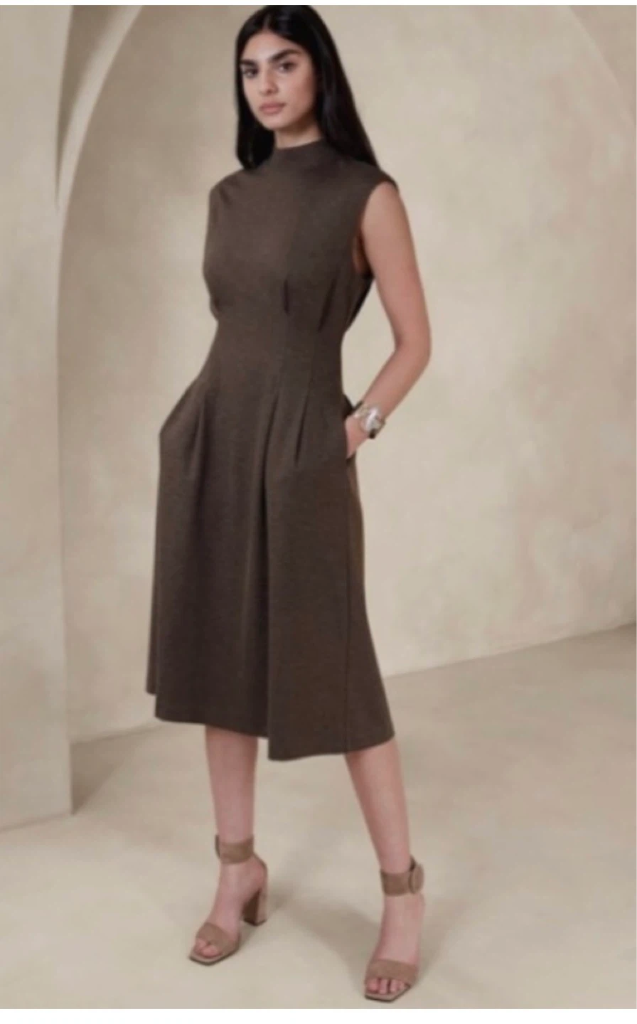 Banana Republic Mock Neck Dress - Size S - Dark Brown
