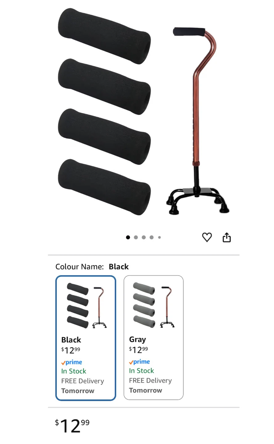 4 Pack Black Foam Grip Covers for Crutches, Bikes, Wheelchairs - photo 2