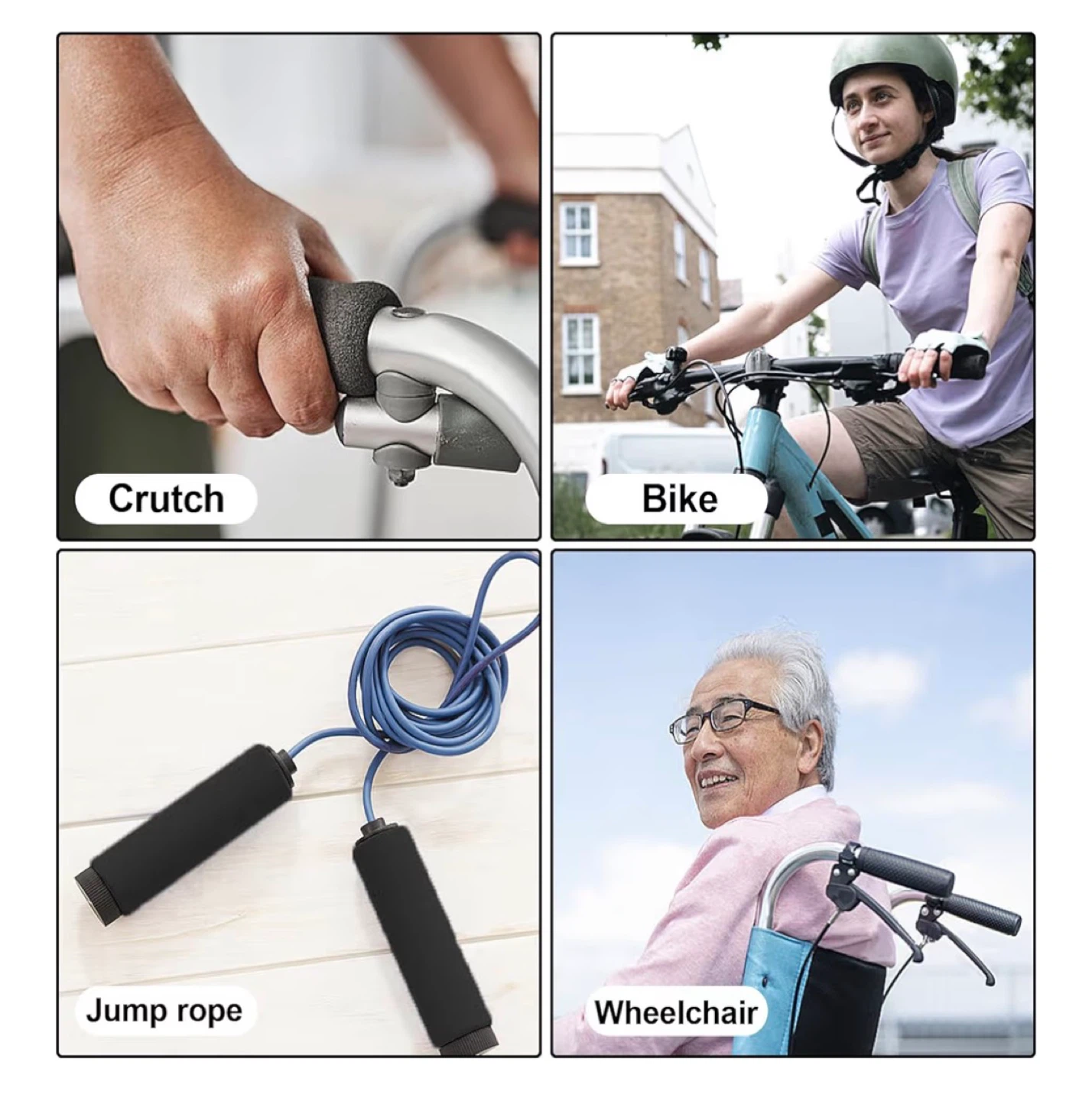 4 Pack Black Foam Grip Covers for Crutches, Bikes, Wheelchairs - photo 4