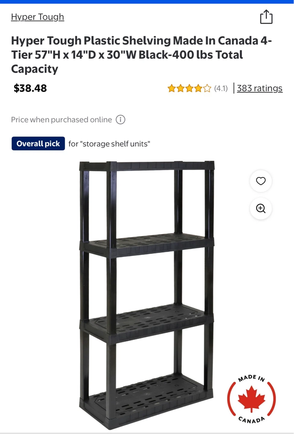 Hyper Tough 4-Tier Plastic Shelving Unit