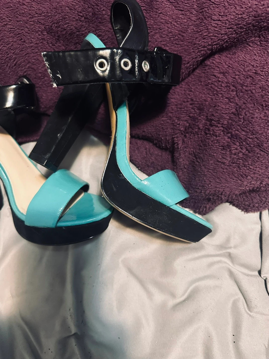 Women's Black and Teal Platform Heels