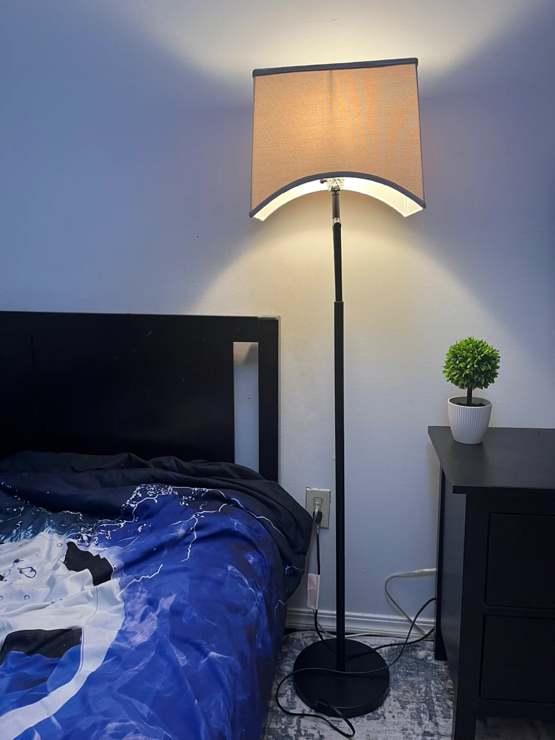 Black Floor Lamp with Beige Shade