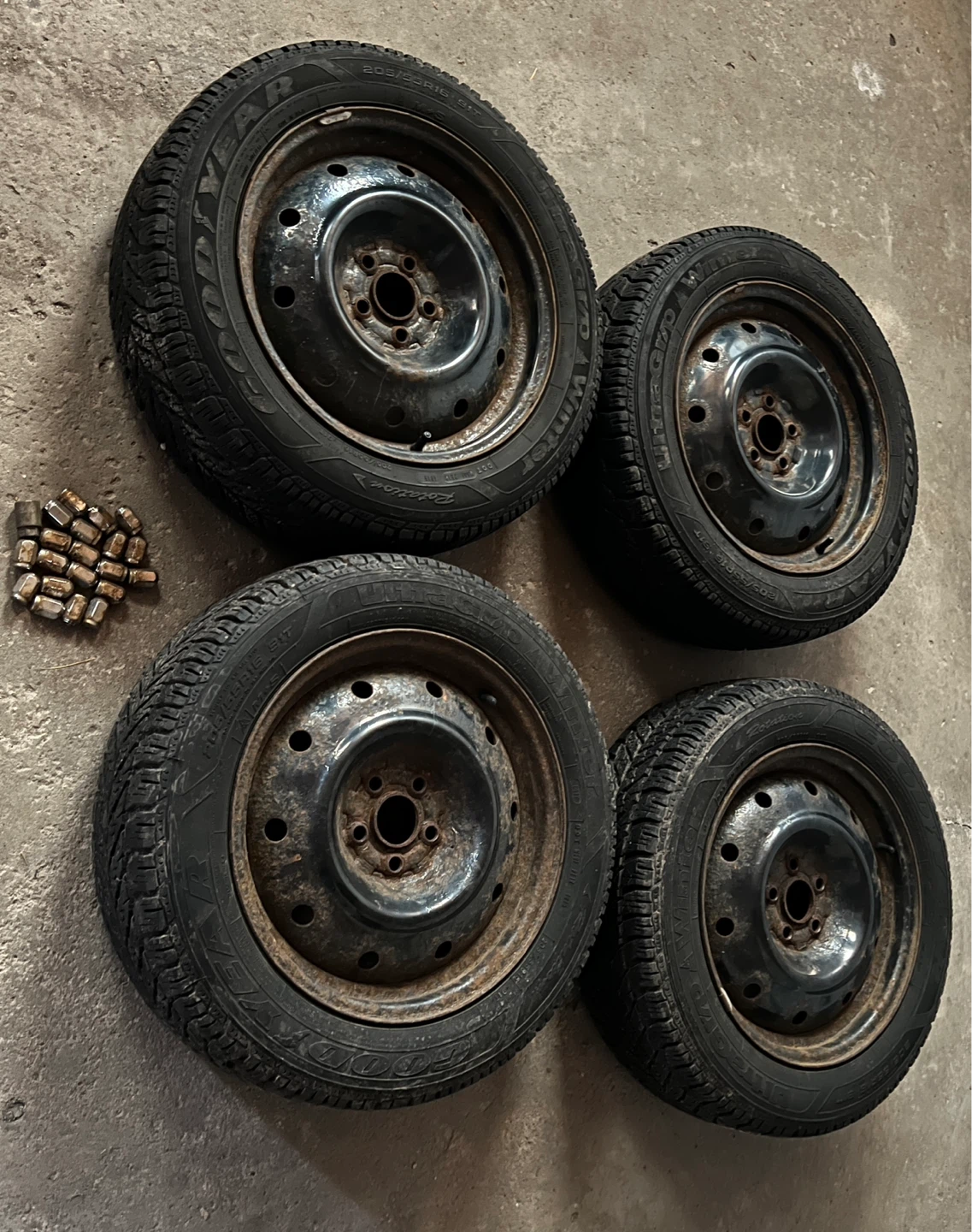 Goodyear Winter Tires Set of 4 with Steel Rims & Lug Nuts