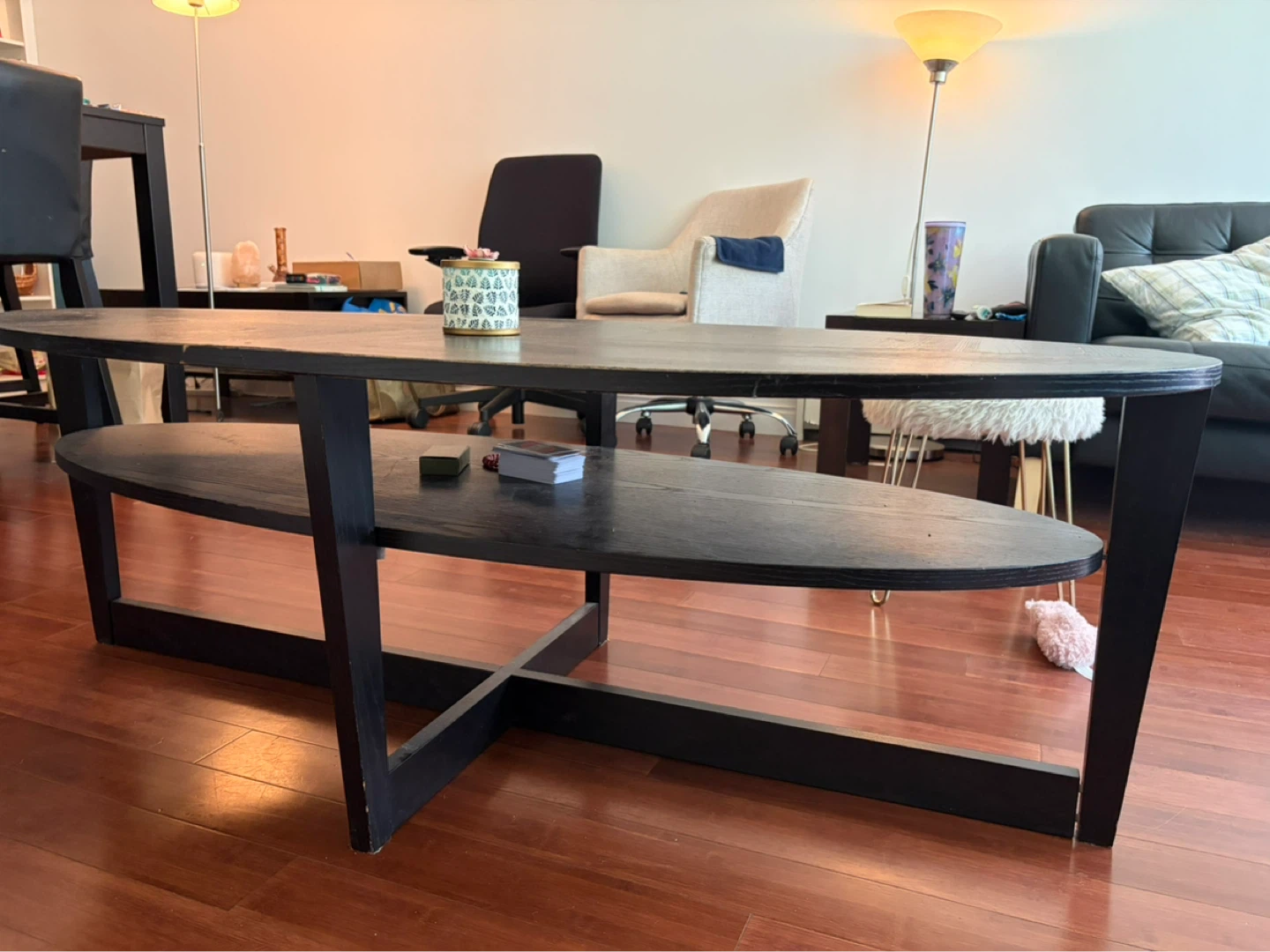 Oval Coffee Table with Shelf - Black - photo 2