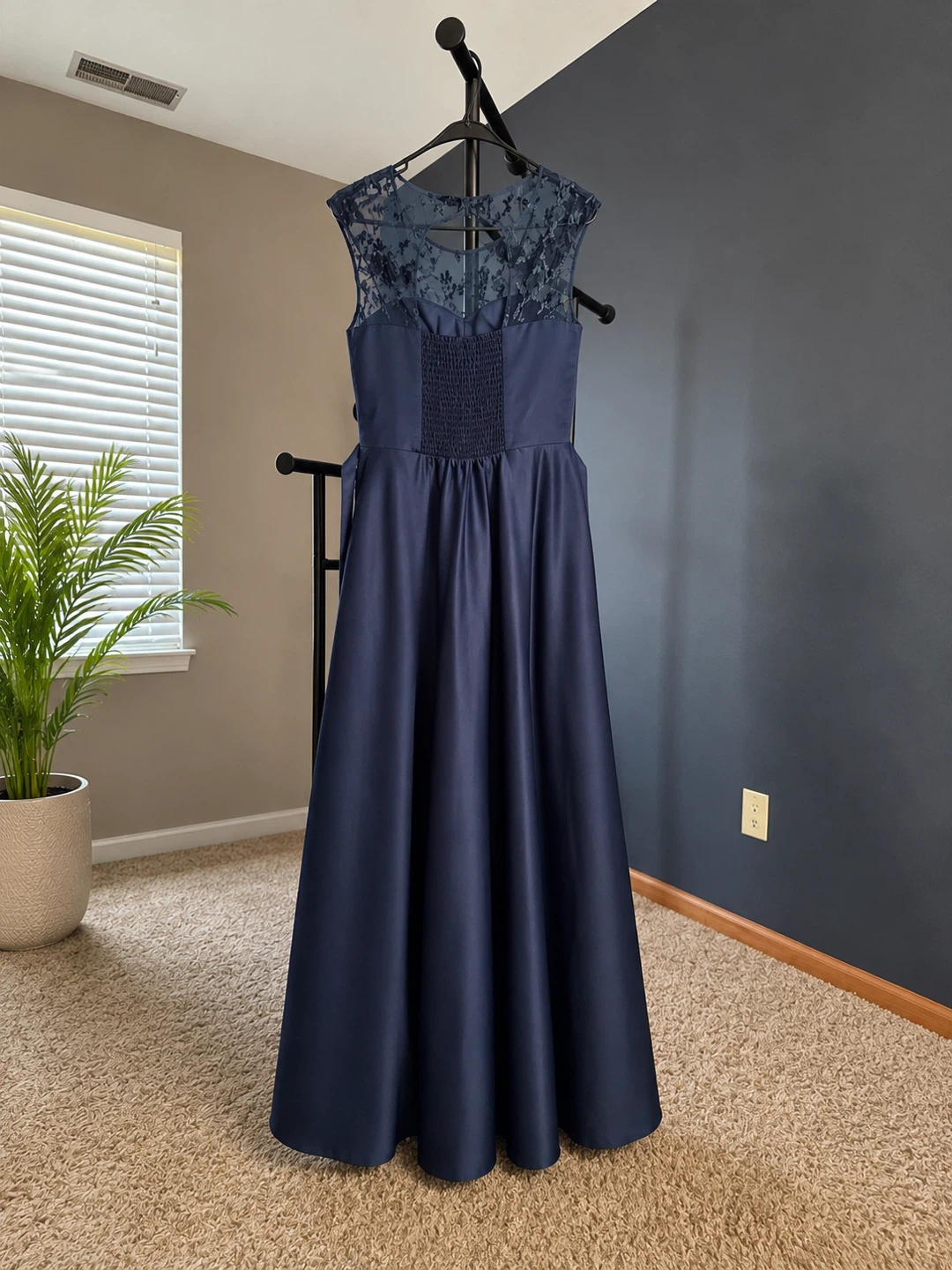Navy Lace Bodice Cap Sleeve Gown - photo 2
