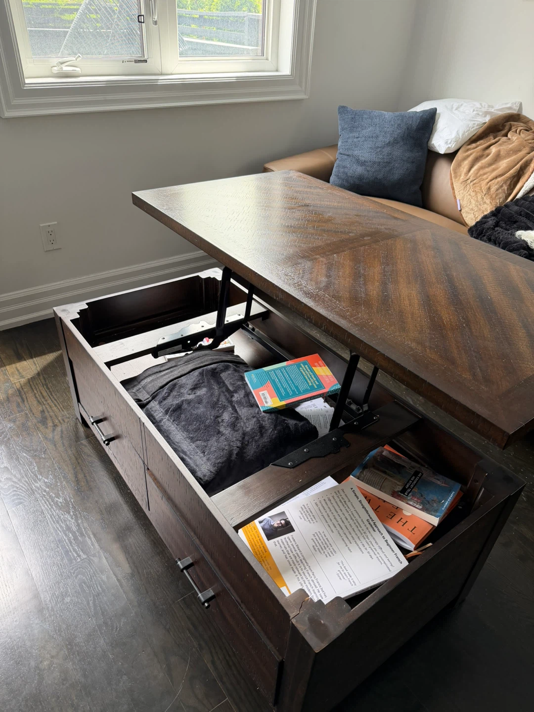 Dark Wood Lift-Top Coffee Table with Storage - photo 5