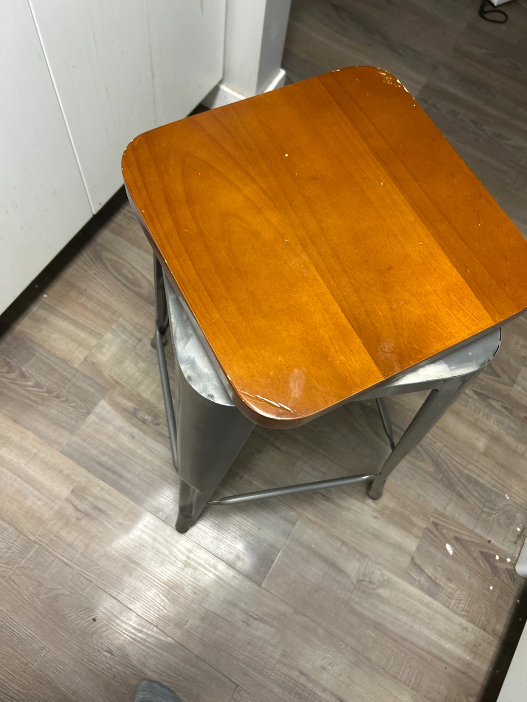Counter Height Stool - Metal Base & Wooden Seat - photo 2