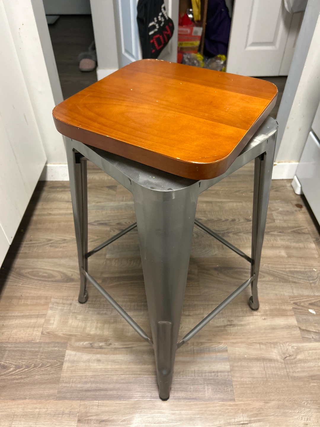 Counter Height Stool - Metal Base & Wooden Seat