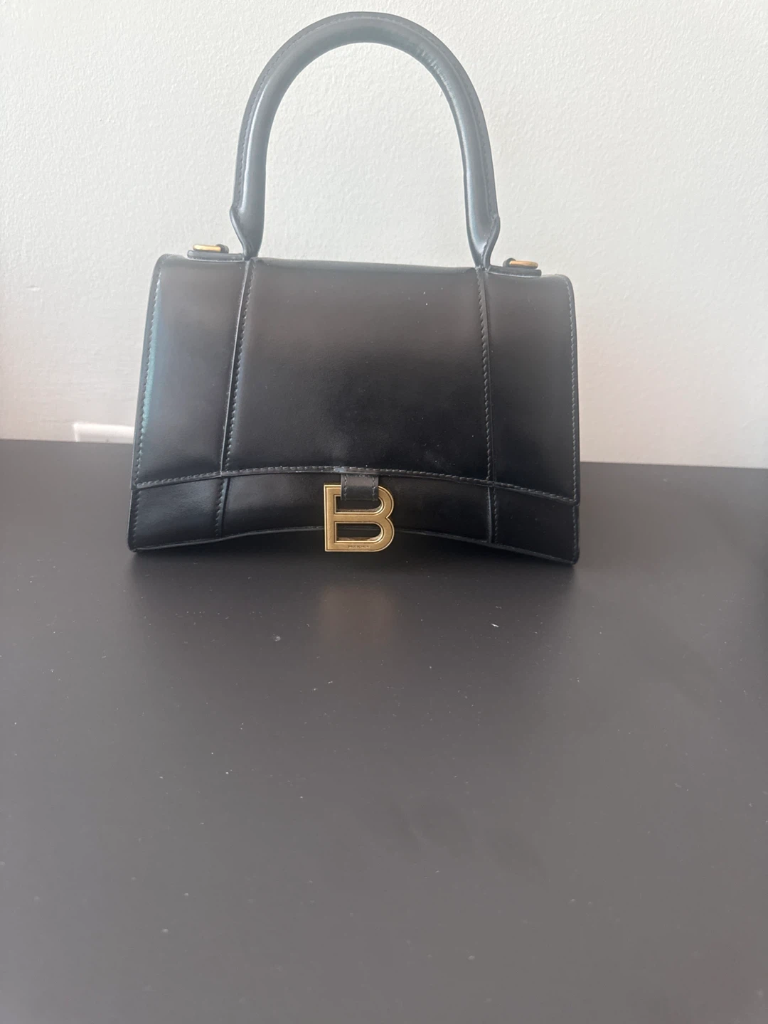 Balenciaga Black Leather Hourglass Top Handle Bag